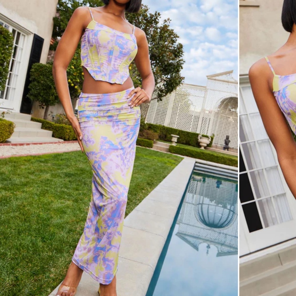 Fashionova- Maxi skirt set - Purple/combo